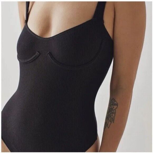 Intimately Free People Women Sz L Black In The City Underwire Ribbed Bodysuit - Picture 11 of 12